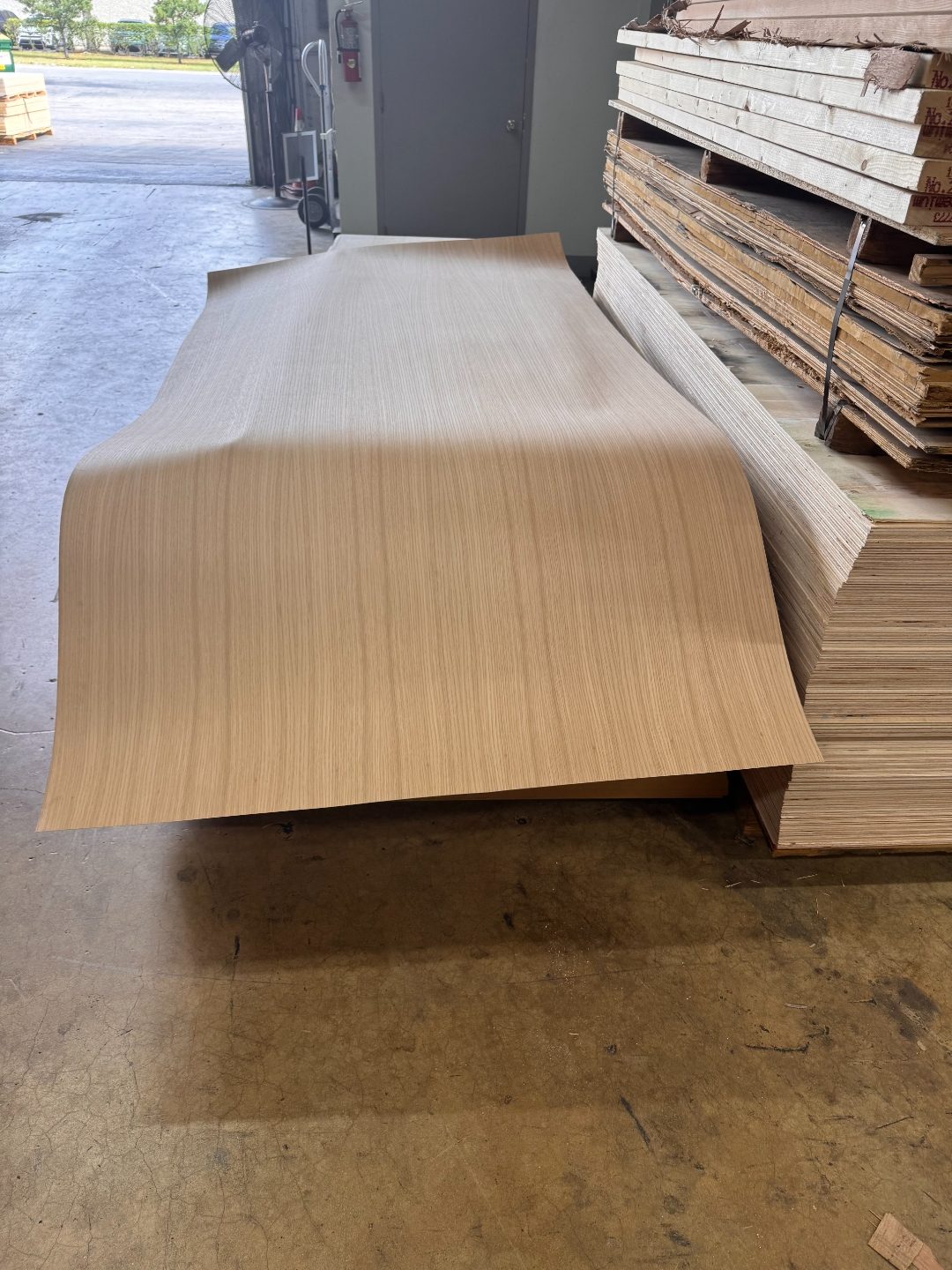 Large format veneer panel laid out at International Plywood Miami warehouse