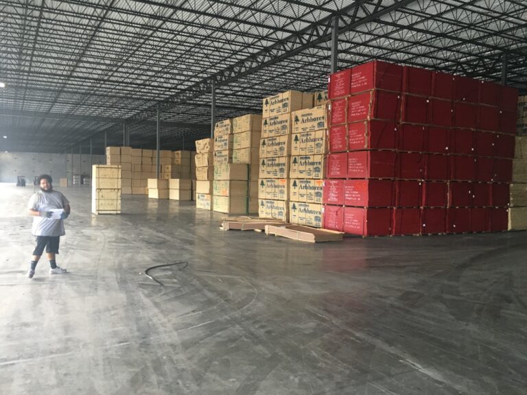 Stacks of CDX and Arbhores plywood panels in the International Plywood warehouse, Doral FL